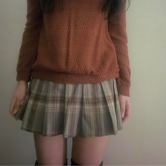 Perfect y2k Abercrombie and fitch wool pleated green and brown plaid mini skirt - Picture 1 of 2